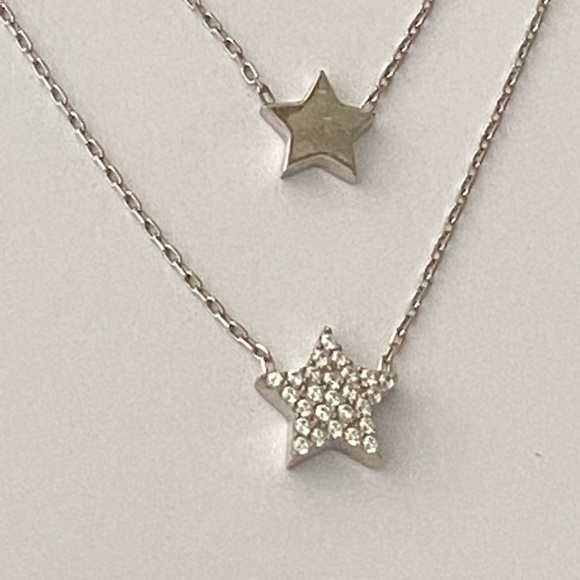 925 Silver double chain star trendy necklace - Picture 2 of 5